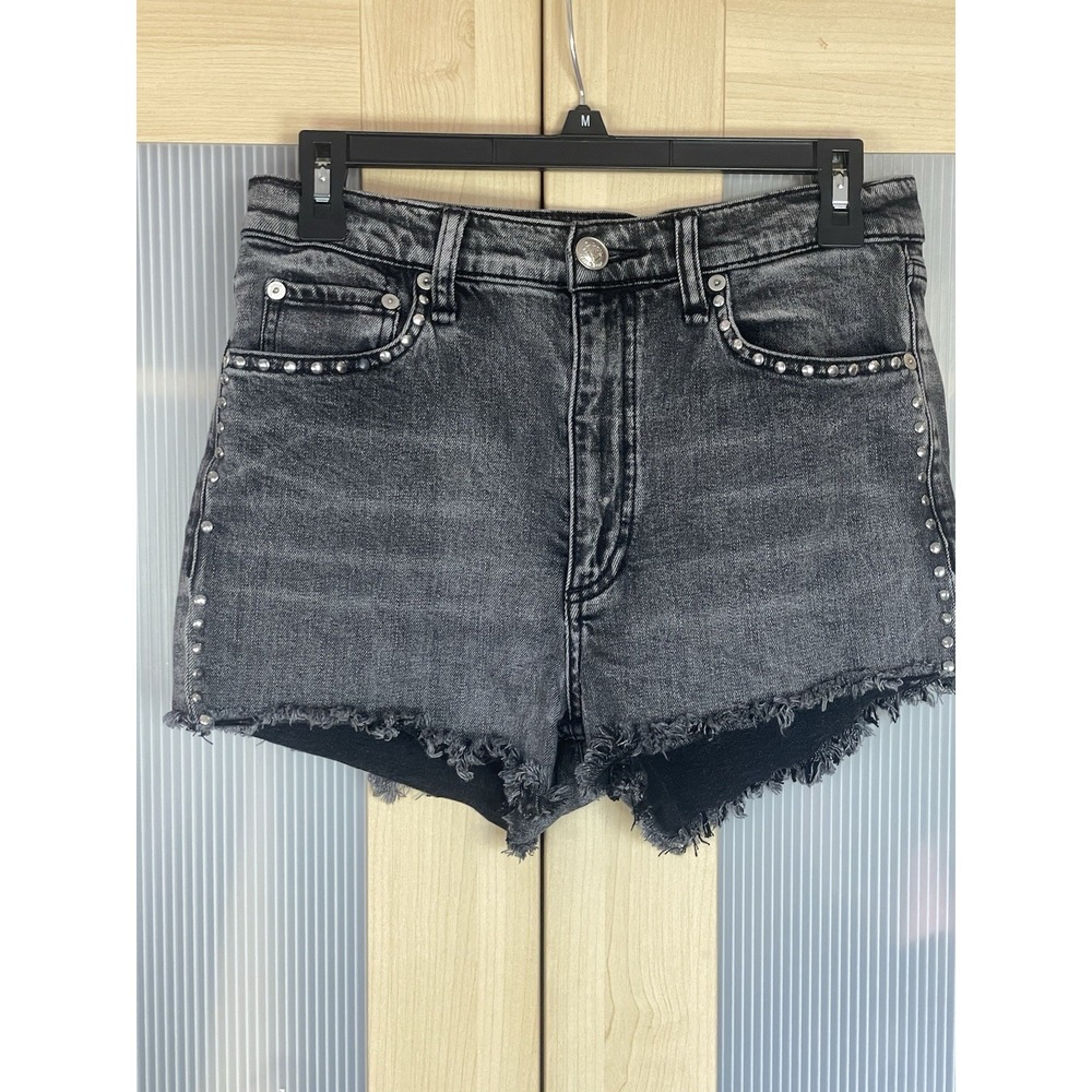 Rag & Bone Women's High-Rise Raw Hem Black Shorts Sz: 28 Rock Moto Biker Goth